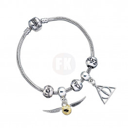 Harry Potter Bracelet Charm Set Deathly Hallows/Snitch/3 Spell Beads (silver plated)